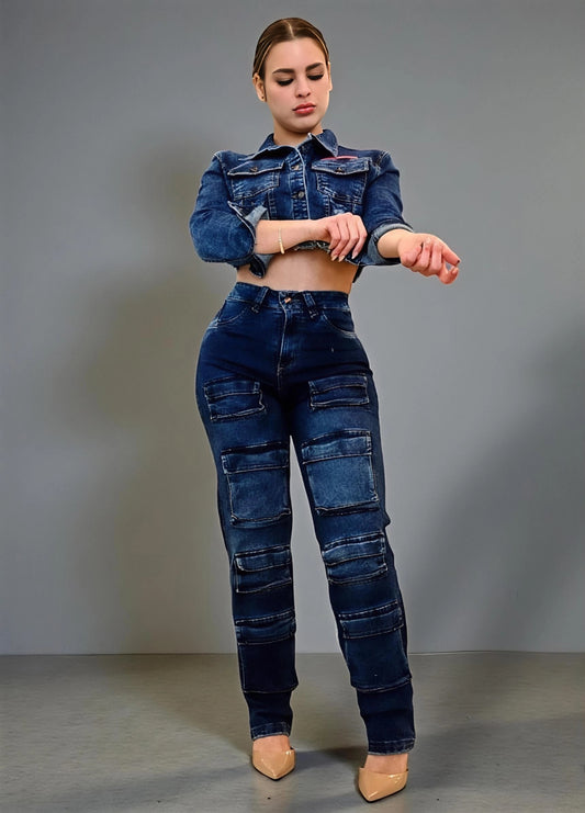 Conjunto Jean Cargo + Chaqueta 2 Piezas