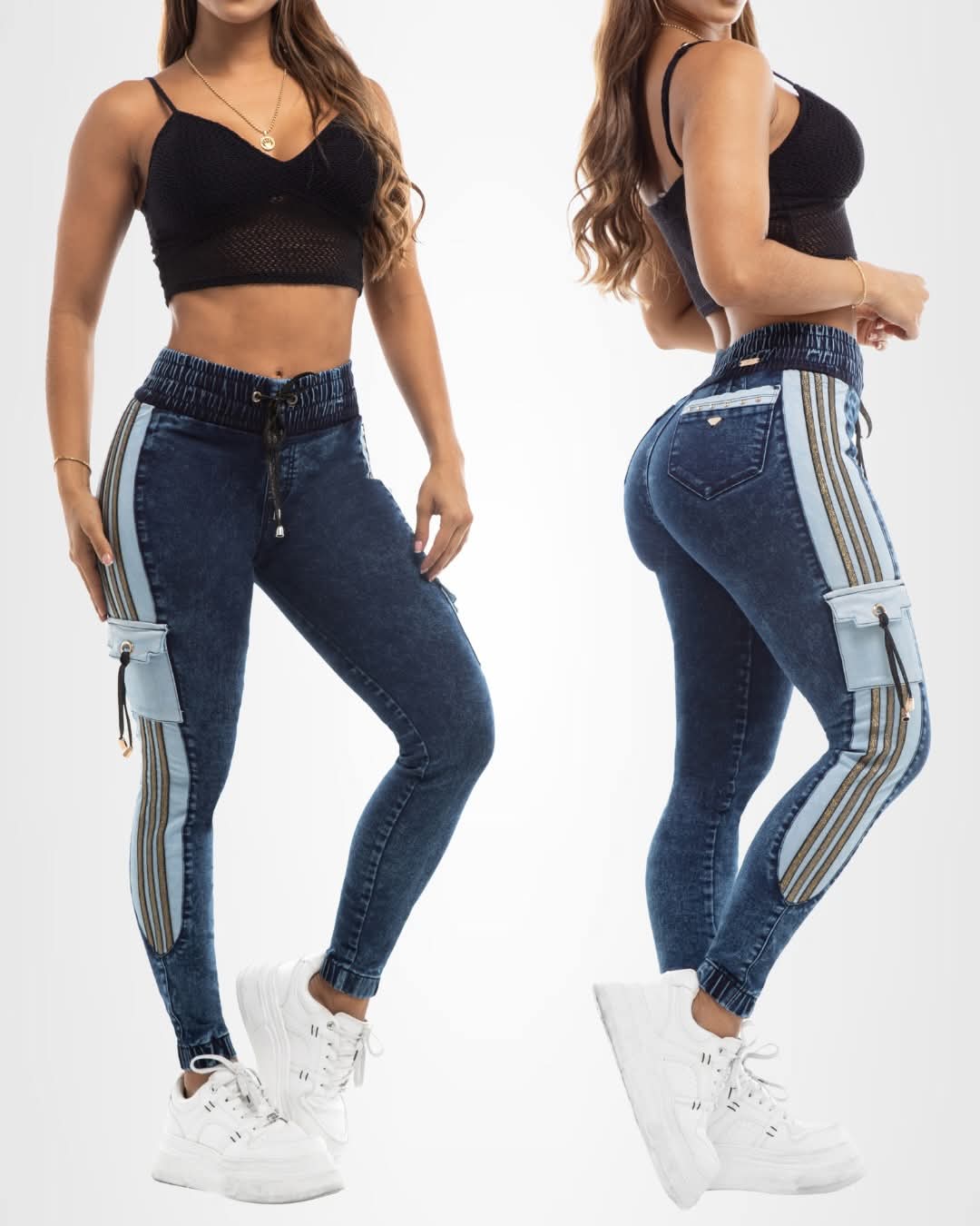 Pantalón Cargo Mezclilla Costado Rayas Celeste