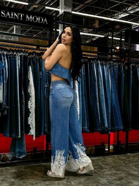 Conjunto Jeans de Mezclilla - Confección Premium corte corazón - Denim Premium