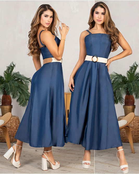 Vestido Largo Mezclilla - Acabado Elegante - Denim Premium