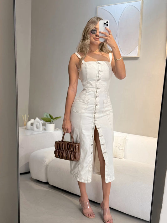 Vestido Mezclilla + Cartera/Bolso 👜 + Bisuteria - Acabado de Lujo - Denim Premium
