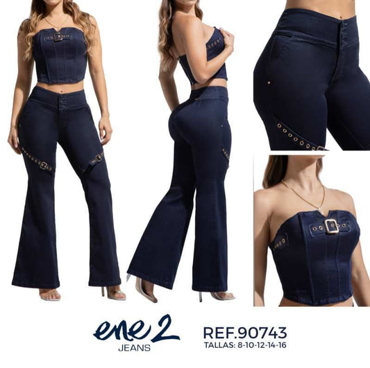 Conjunto Croop Top + Pantalón Mezclilla - Ultra Premium
