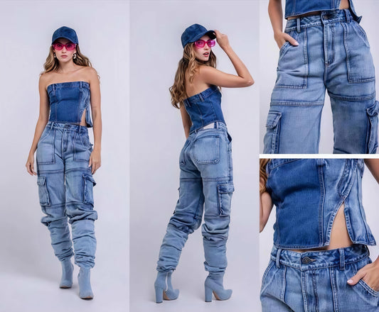 Conjunto Cargo Mezclilla 2 Piezas
