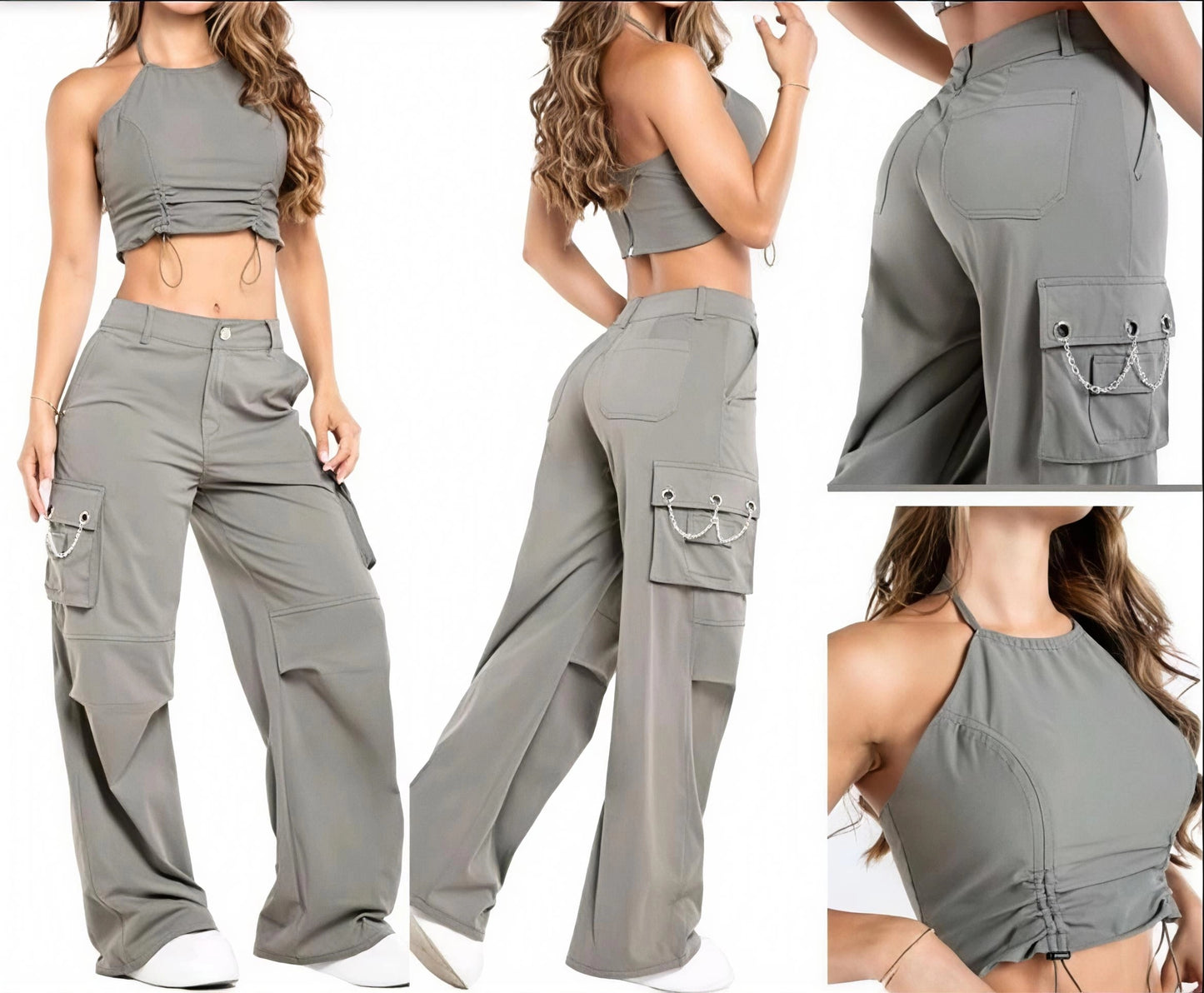 Pantalón Cargo Tela  Gabardina