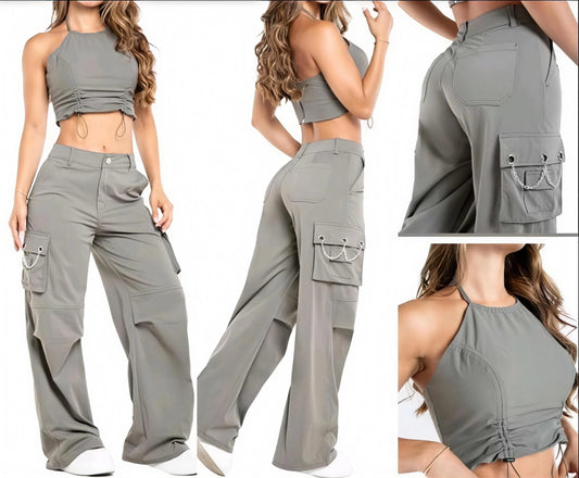 Pantalón Cargo Tela  Gabardina