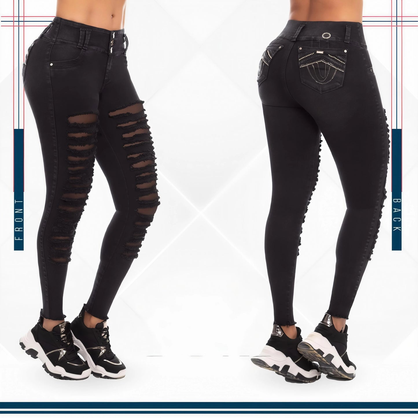 Jean Ultra Premium Bordado con acabado de Lujo y Rasgado Frontal.