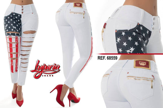 Jean Ultra Premium Bordado y Pedrería con acabado de Lujo.
