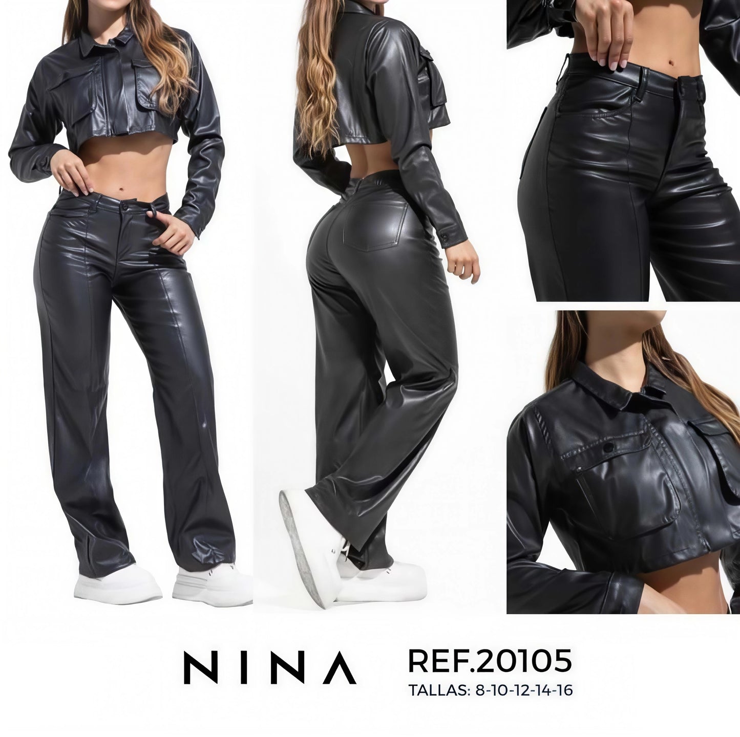 Conjunto Chaqueta + Pantalón Cuero Bota Recta - Ultra Premium