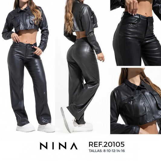 Conjunto Chaqueta + Pantalón Cuero Bota Recta - Ultra Premium
