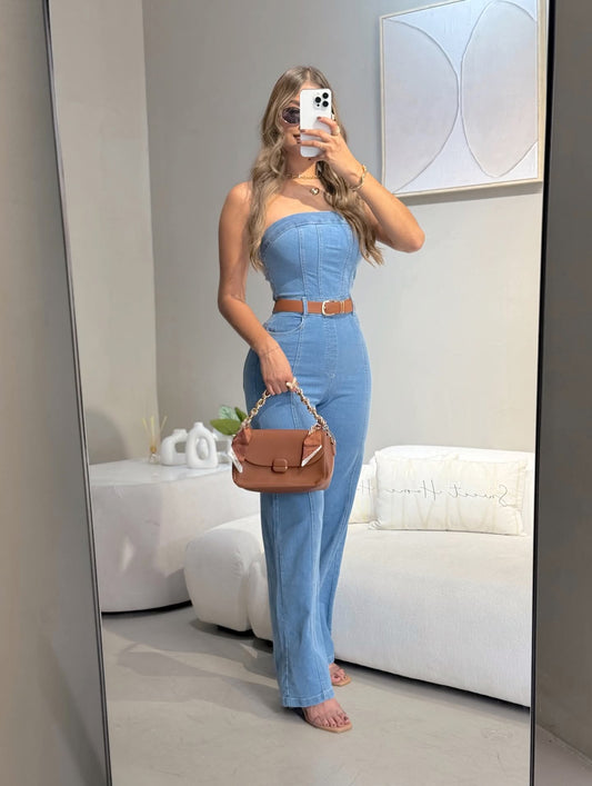 Enterizo Mezclilla + Cartera/Bolso 👜 + Bisuteria - Acabado de Lujo - Denim Premium