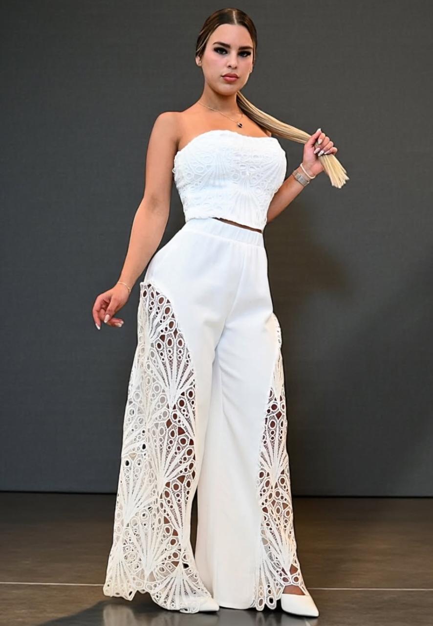 Conjunto Pantalón Wide Leg Tela + Blusa - Ultra Premium