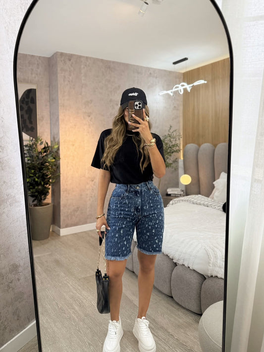 Short Mezclilla + Cartera/Bolso 👜 + Bisuteria - Acabado de Lujo - Denim Premium