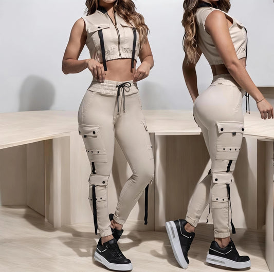 Conjunto Cargo Tela Pantalón más Chaleco 2 Piezas
